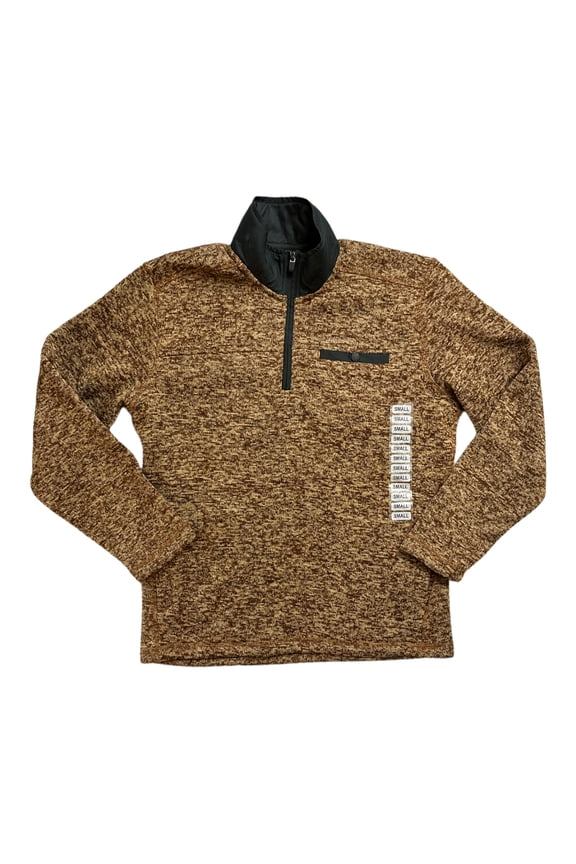 Men's Snap Button Chest Pocket  1/4 Zip Sweater Fleece Pullover (Rust Heather, S)