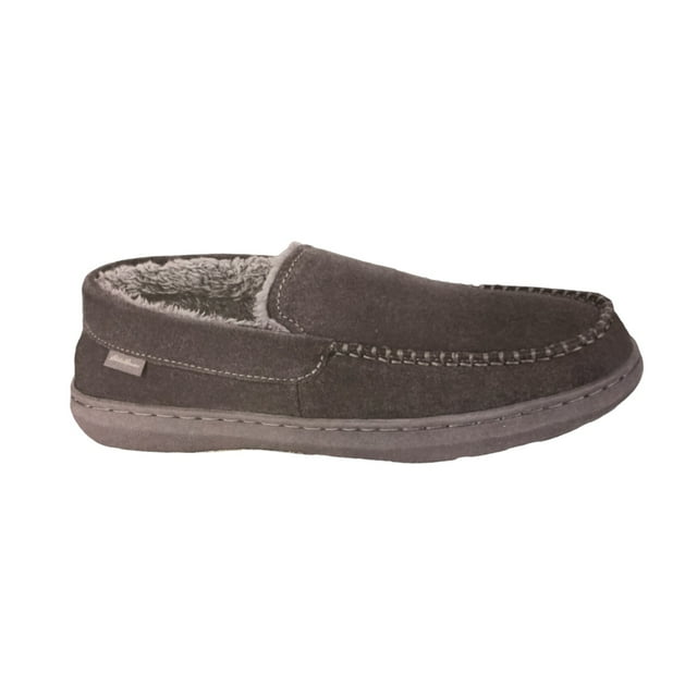 Eddie Bauer Men's Suede Memory Foam Faux Fur Lined Slipper (Grey, XL