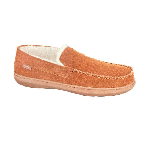 Eddie Bauer Men's Suede Memory Foam Faux Fur Lined Slipper (Tan, XXL (13))