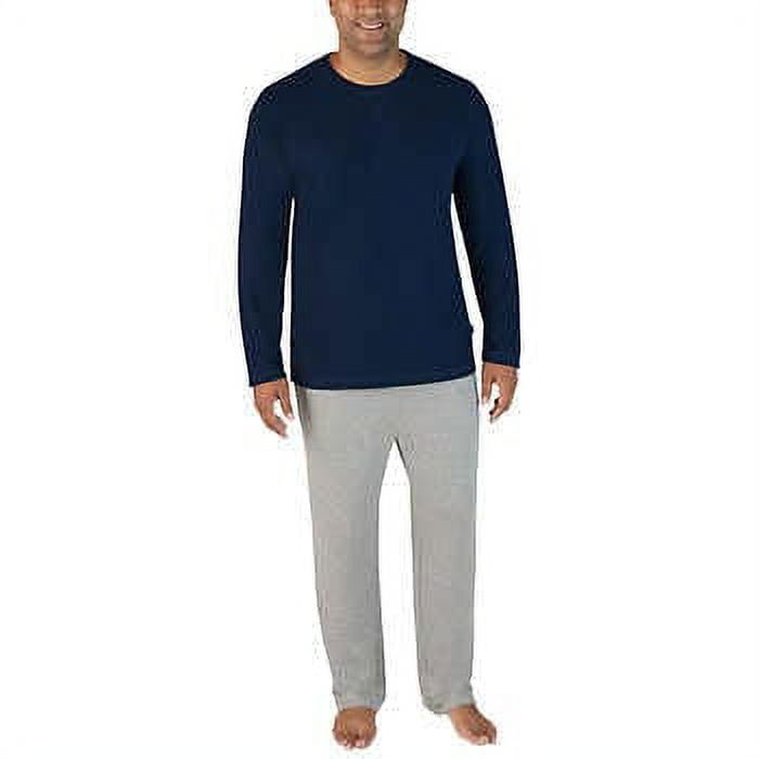 Eddie Bauer Men's Thermal Shirt Fleece Pants Lounge 2 Pc Set, Navy/Gray  Medium 