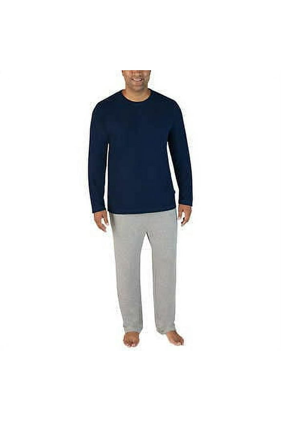 Men's Thermal Shirt Fleece Pants Lounge 2 Pc Set, Navy/Gray Medium