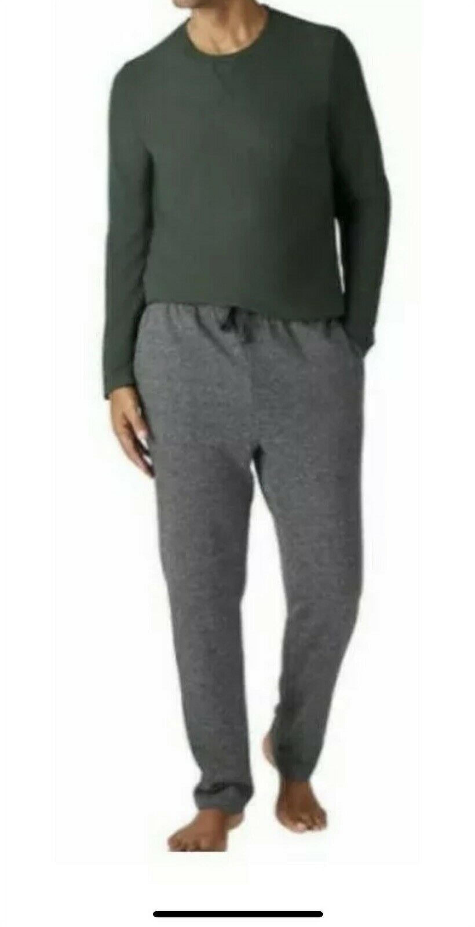 Eddie Bauer Men's Thermal Shirt Fleece Pants Lounge 2-Piece Set, Green/Gray XXL
