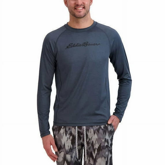 Eddie Bauer Men's UPF40 Quick Dry Long Sleeve Rashguard T-Shirt, Gray Large