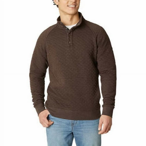 Eddie Bauer Mens Midweight Quarter Snap Mock Quilted Pullover (Brown, XL)