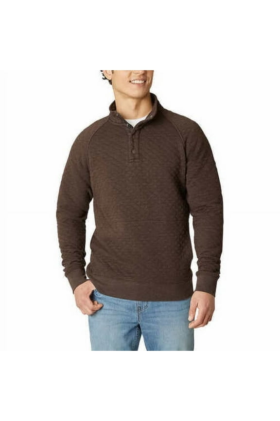 Mens Midweight Quarter Snap Mock Quilted Pullover (Brown, XL)