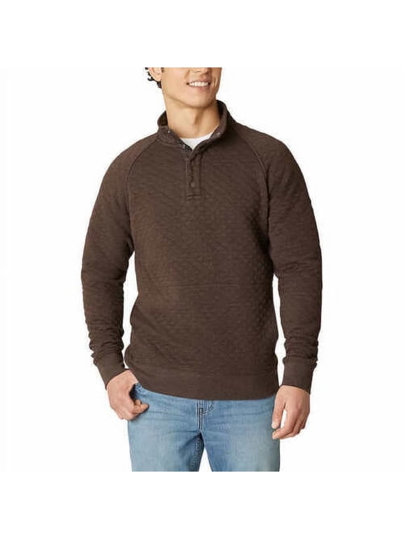 Mens Midweight Quarter Snap Mock Quilted Pullover (Brown, XL)