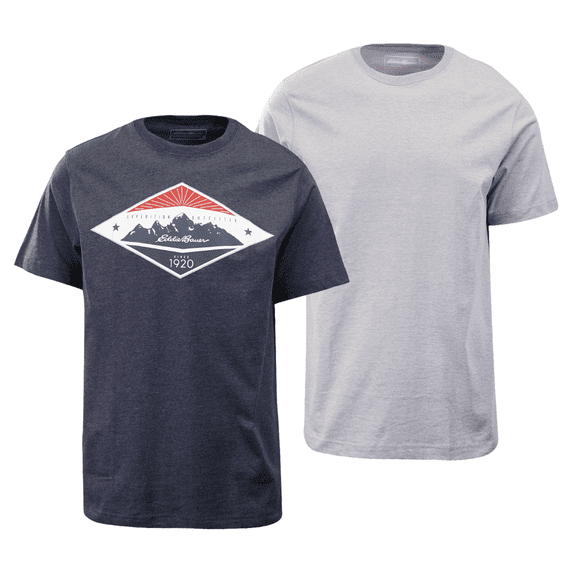 Eddie Bauer Men's 2 Pack Navy Graphic & Grey Crew S/S T-Shirt