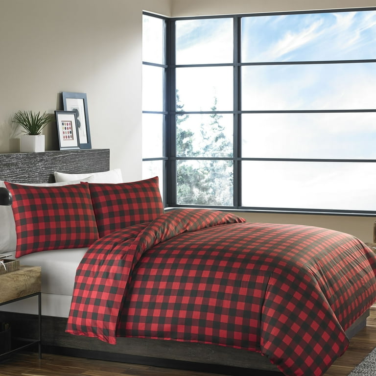 Eddie Bauer Twin Duvet Cover Set Cotton Reversible Bedding Buffalo Plaid Home Decor for All Seasons Red Black Twin Walmart