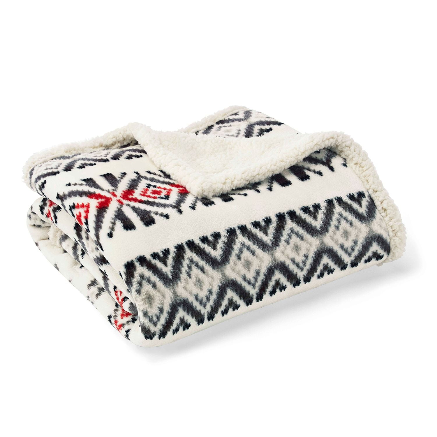 Mountain Village Chili Red and White Reversible Sherpa Throw Blanket
