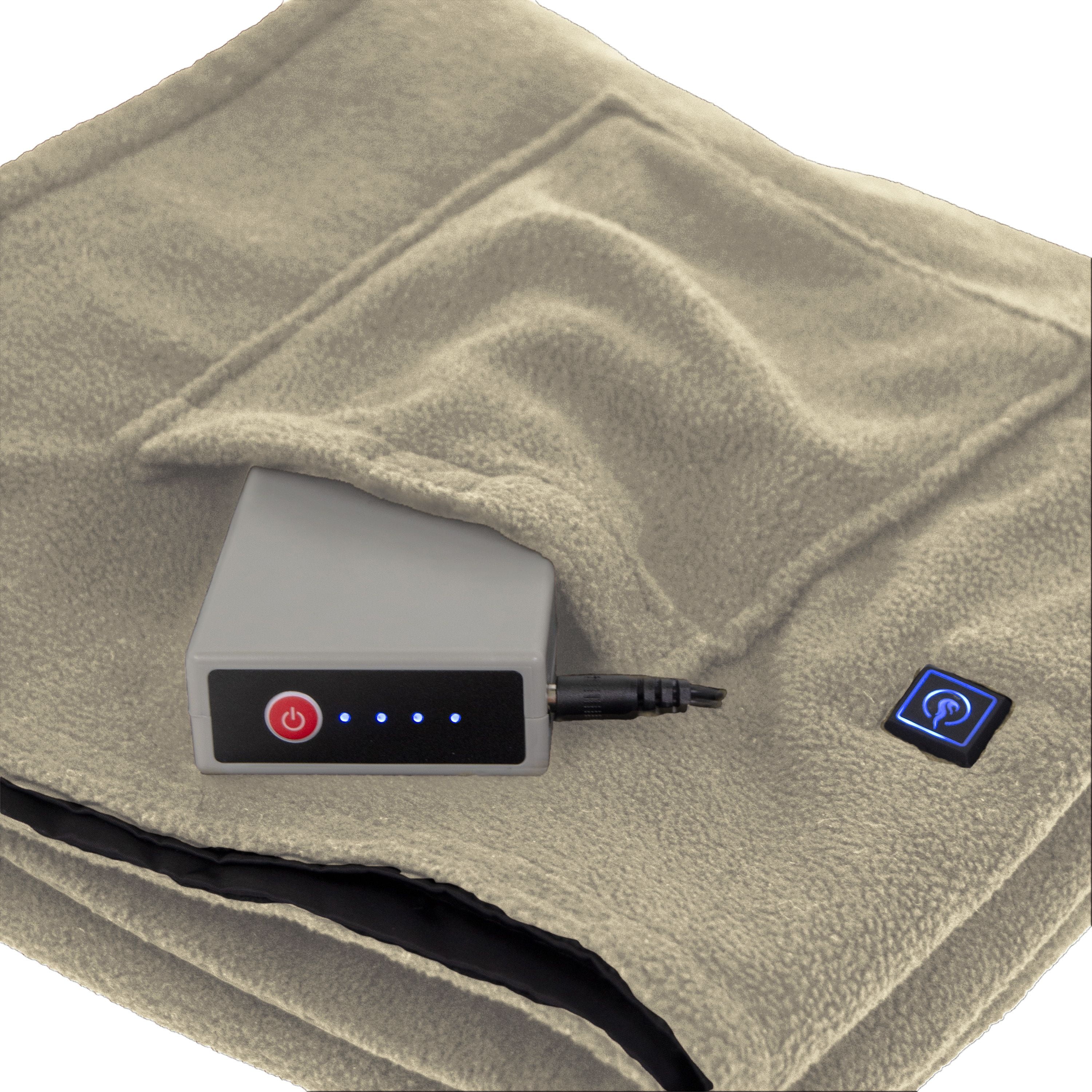 Light Khaki and Black Fleece Reversible Heated Throw Blanket
