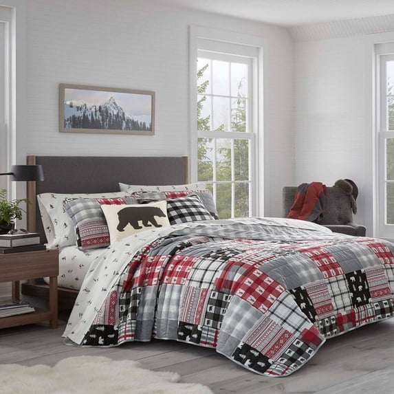 Eddie Bauer Plaid Cotton Plain Weave Quilt Sets, Full/Queen, Red