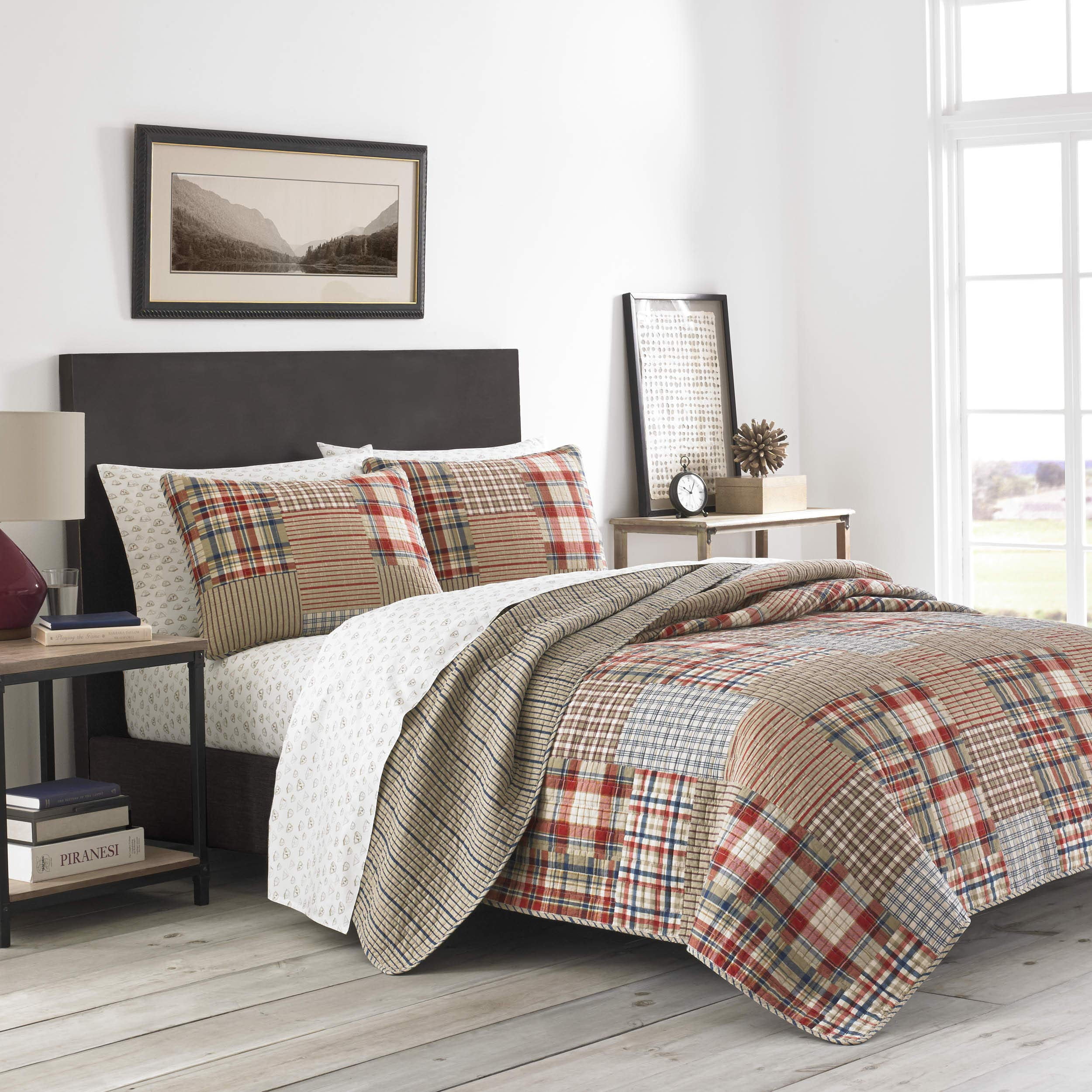 Hawthorne King Brown Cotton Reversible Quilt Set
