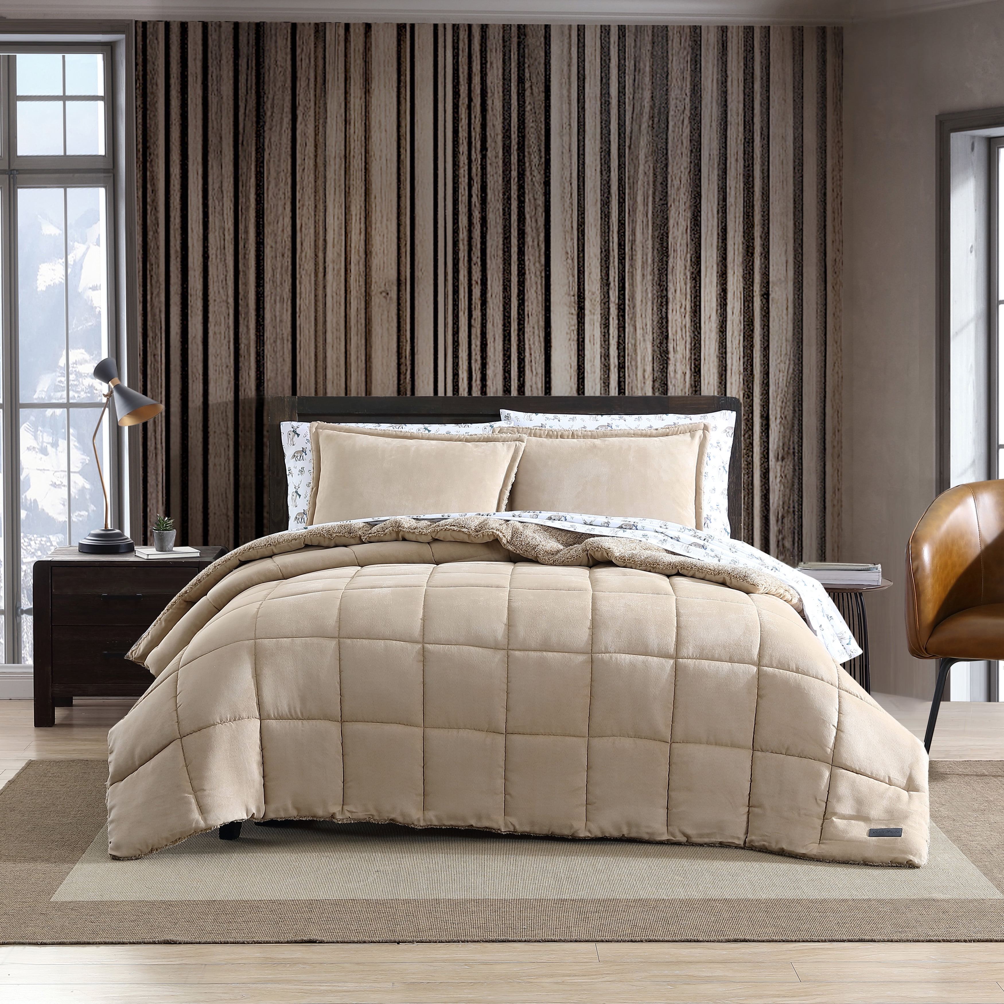 Twin Brown Reversible Microfiber Comforter and Sham Set