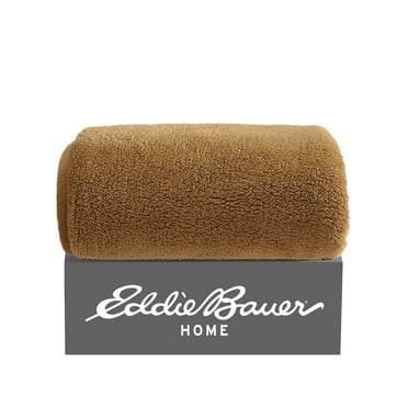 Eddie Bauer Solid Bi Colored Brown Sherpa Throw Blanket, 60" X 50"