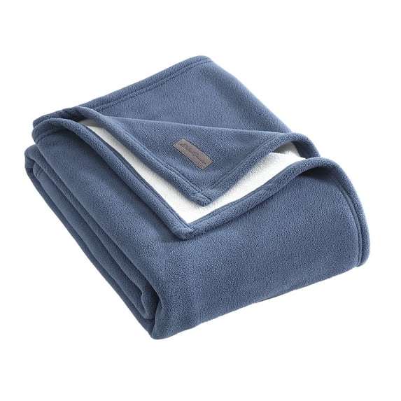 Eddie Bauer Solid Blue Fleece Reversible 60X50 Throw