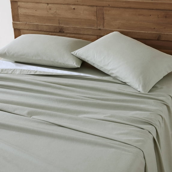 Eddie Bauer Solid Green Cotton Flannel Queen Sheet Set