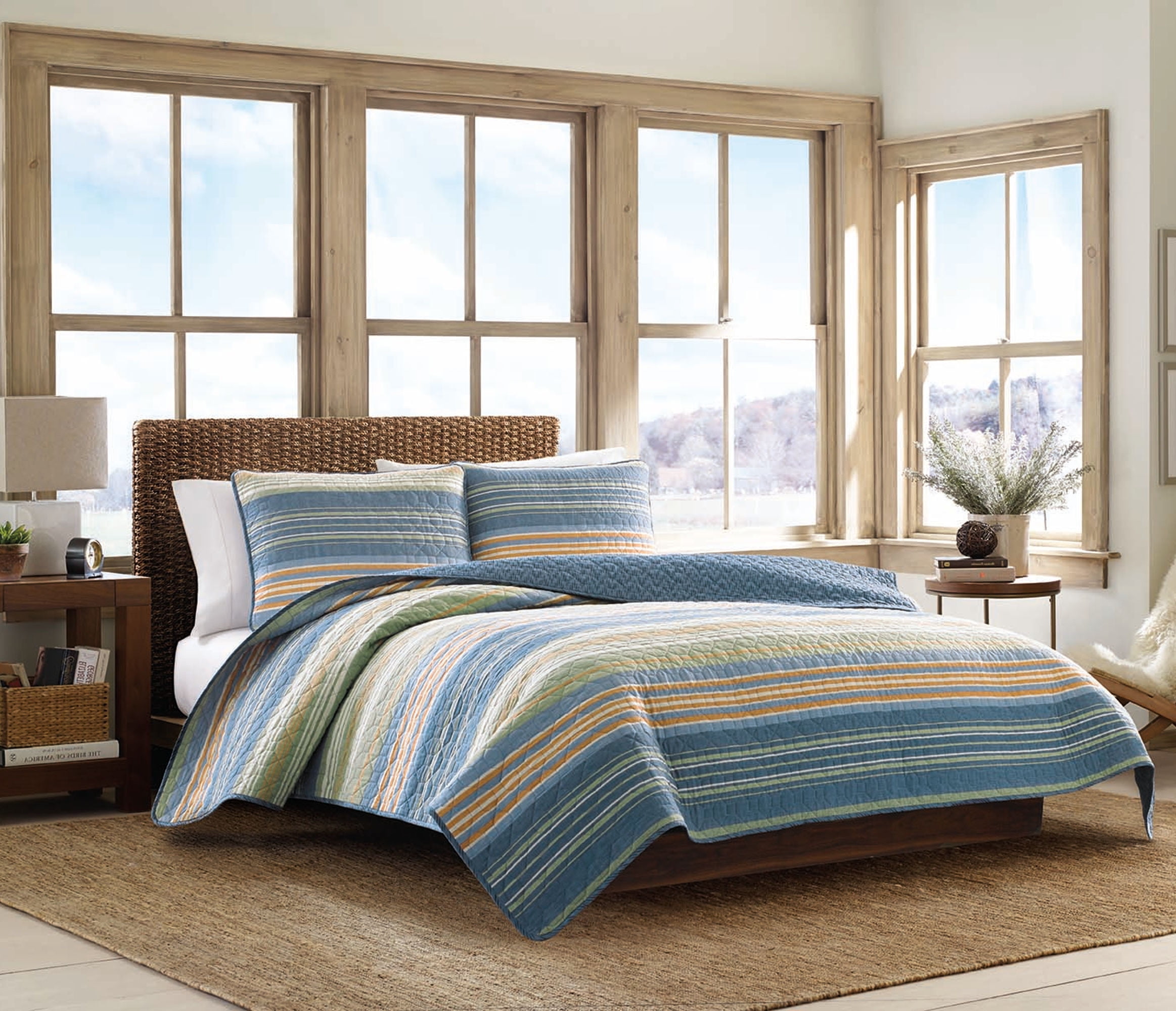 Persimmon and Blue Cotton Full Quilt Set
