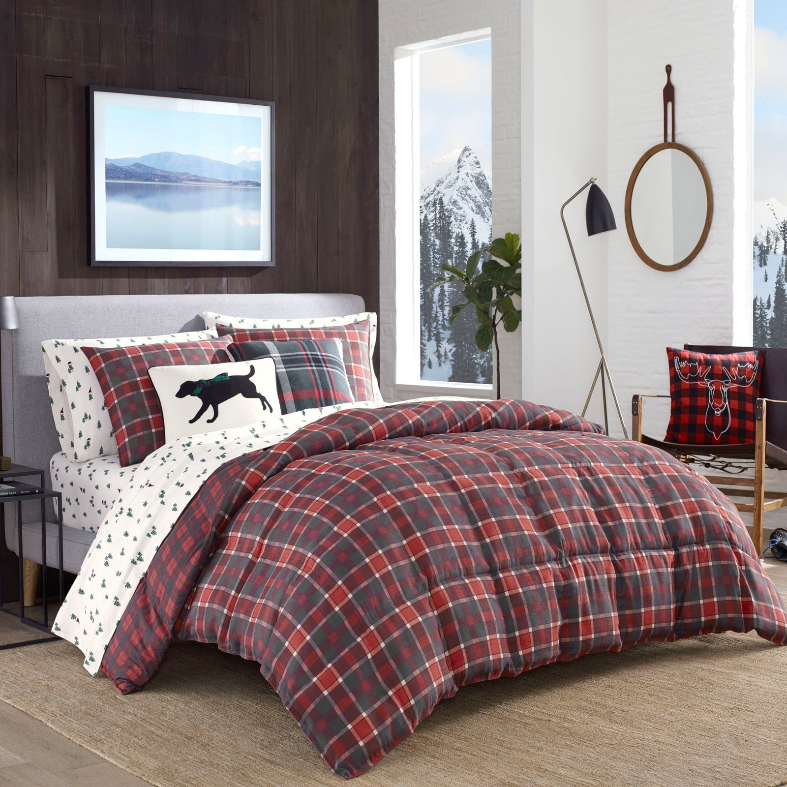 Eddie Bauer Timber Tartan Red Suede Comforter Set with BONUS Sham Twin Twin XL
