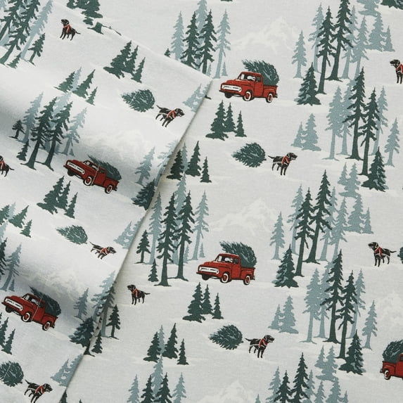 Eddie Bauer Tree Farm Orange Cotton Flannel 4 Piece Sheet Set, King