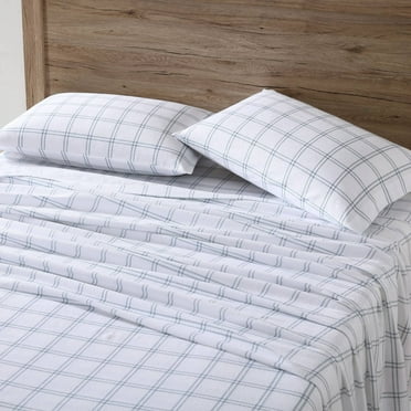 Eddie Bauer Westridge Plaid Bright Blue Cotton Flannel Full Sheet Set
