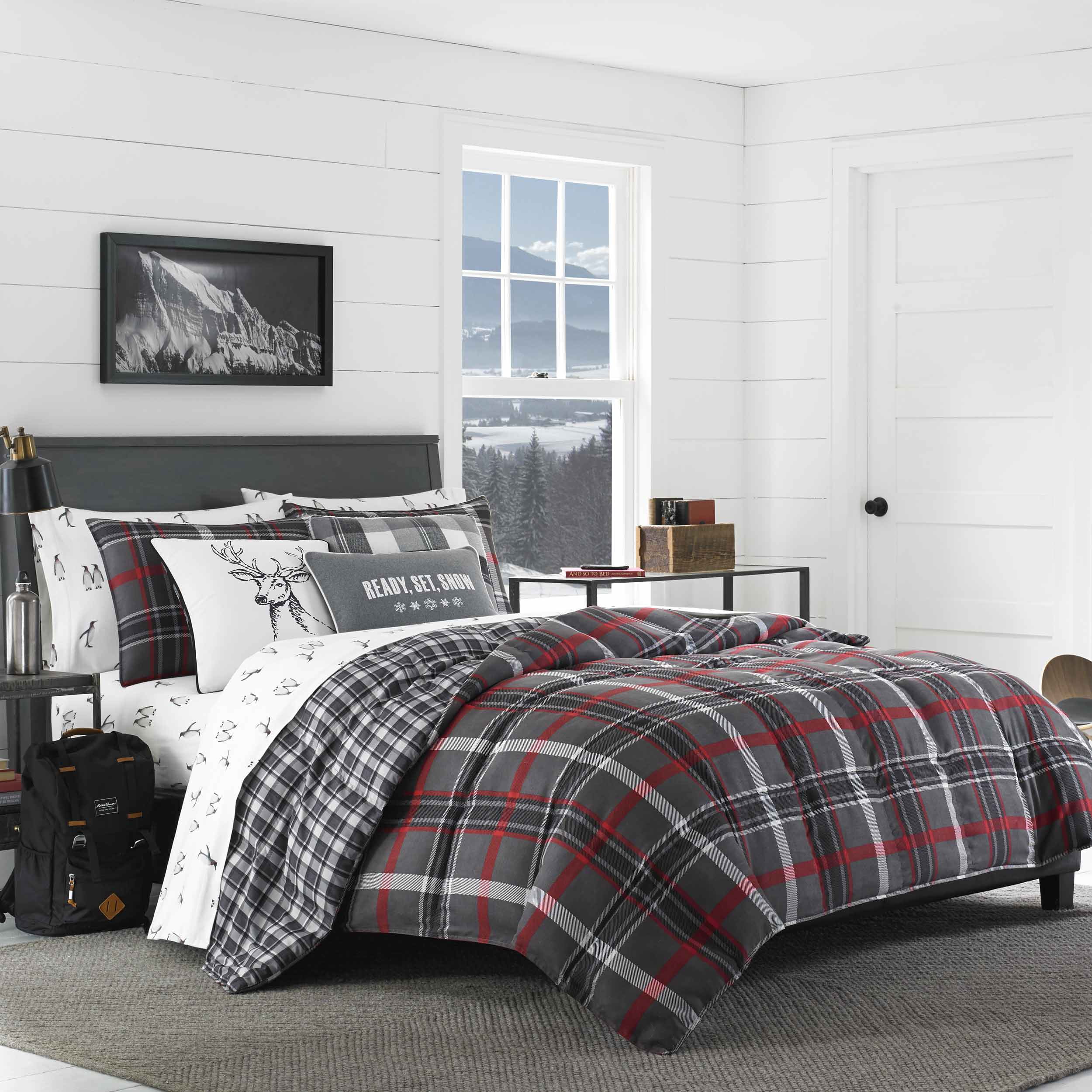 Eddie Bauer King Comforter Set, Grey Willow Plaid Print, All-Cotton Bedding  - Walmart.com, image size:2500x2500