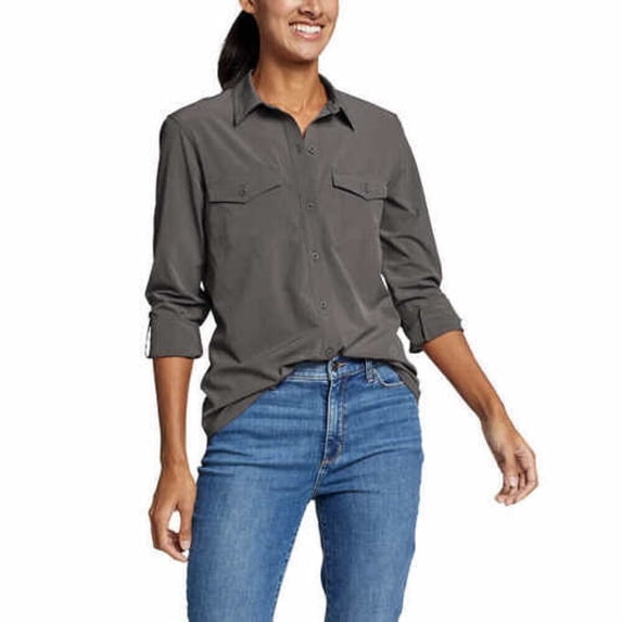 Eddie Bauer Women Departure 2.0 Long-Sleeve Shirt (Dark Smoke, Large)