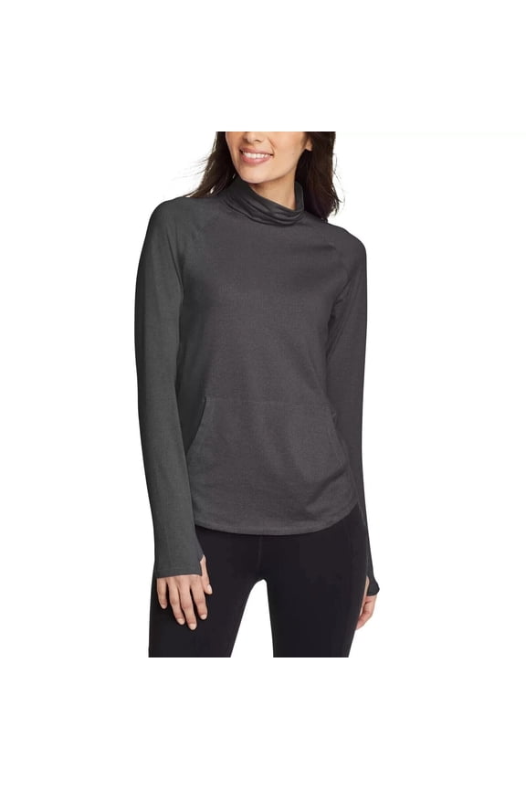 Women's Active Funnel Neck Long Sleeve Top Pullover Charcoal, Size XS