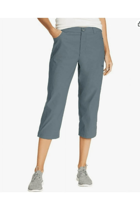 Women's Cargo Hiking Pants Lightweight Water Resistant UPF 50+ Rainier Capris with Zipper Pockets Gray 18