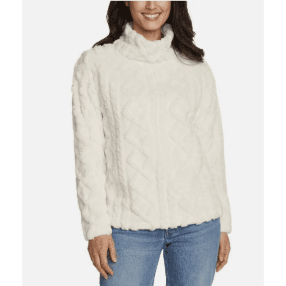Eddie Bauer Women's Cozy cable fleece Pullover Ivory XL