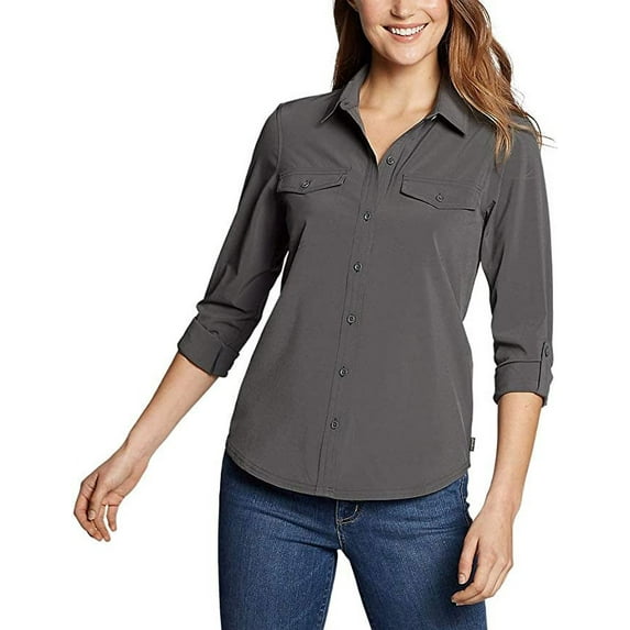 Eddie Bauer Women's Departure 2.0 Long-Sleeve Shirt, Dark Smoke, Small