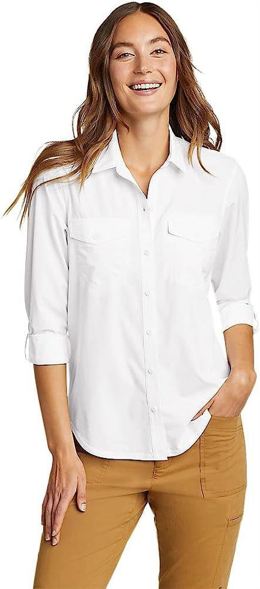 Eddie Bauer Women's Departure Long-Sleeve Shirt (White,Medium