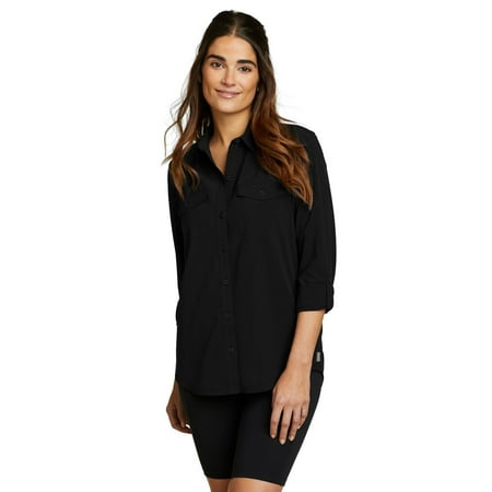 Women's Eddie Bauer Departure 2.0 Long Sleeve Shirt Color: Black Size: LARGE