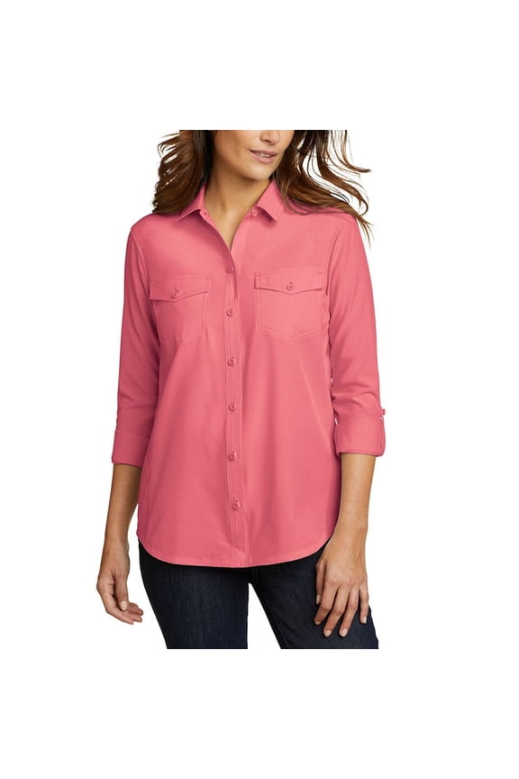 Women's Departure Stretch Long Sleeve Shirt with UPF 50 Large, Red