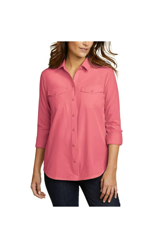 Women's Departure Stretch Long Sleeve Shirt with UPF 50 Small, Red)
