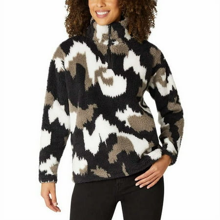 Eddie Bauer Women's Fleece 1/4 Zip Long Sleeve Pullover Size: M, Color: Black Camo