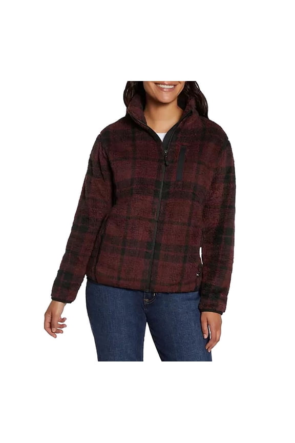 Women's Fleece Jacket in Zinfandel Black Plaid Size XXL