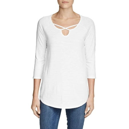 Eddie Bauer Women's Gate Check 3/4-Sleeve Cross-Front Tunic, White, Sz XXL..