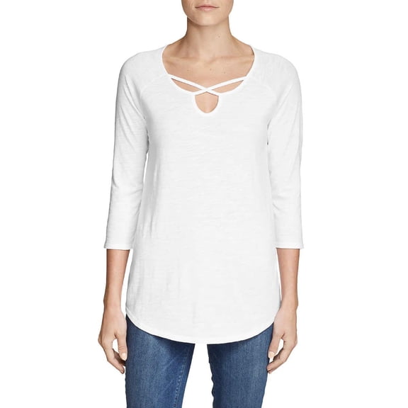 Eddie Bauer Women's Gate Check 3/4-Sleeve Cross-Front Tunic, White, Sz XXL..