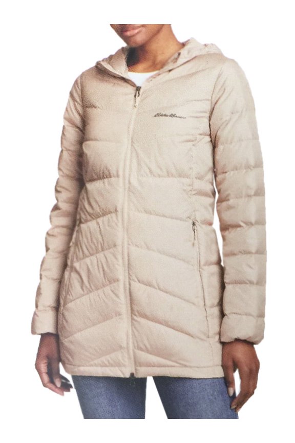 Women's Hooded Chevron Down Parka (Tan, Large)