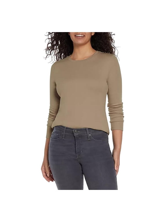 Women's Long Sleeve Crewneck Tee in Pumice Size Medium