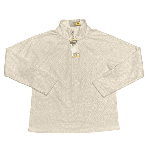 Eddie Bauer Women's Long Sleeve Polar Fleece Quarter Zip Pullover (Ivory Embossed, Large)
