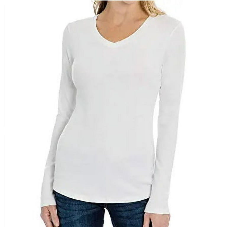 Eddie Bauer Women's Long Sleeve V-Neck Soft Modal Blend Fitted T-Shirt  (White, XXL)