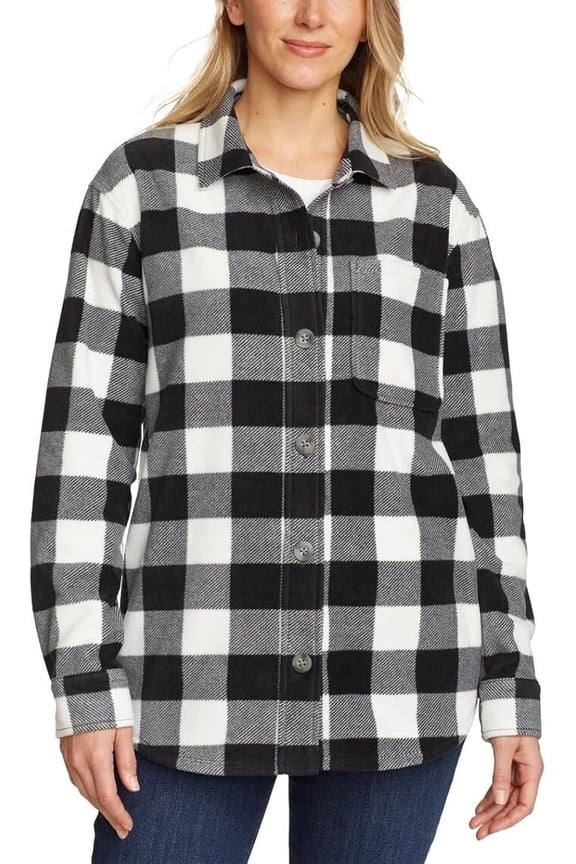 Women's Microfleece Shirt Button Up Black X-Large