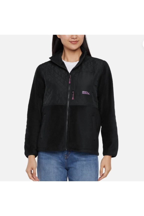 Women's Mixed Media Quilted Full Zip Fleece Jacket, Large