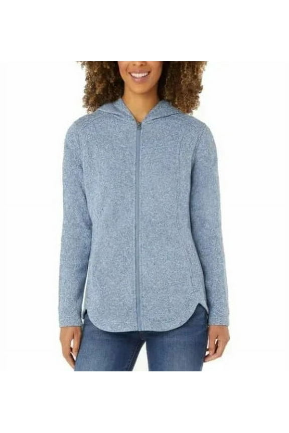 Women's Outerwear Hooded Full Zip Fleece Jacket Size: XS, Color: Blue Heather