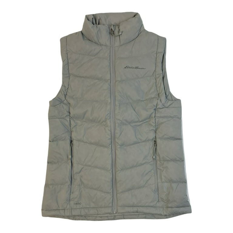 Eddie Bauer Women's Packable Zip Up Quilted Down Vest With Pockets (Feather  Grey, S)