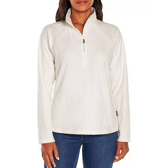 Eddie Bauer Women's Quarter Zip Polar Fleece (Ivory Embossed, XXL)