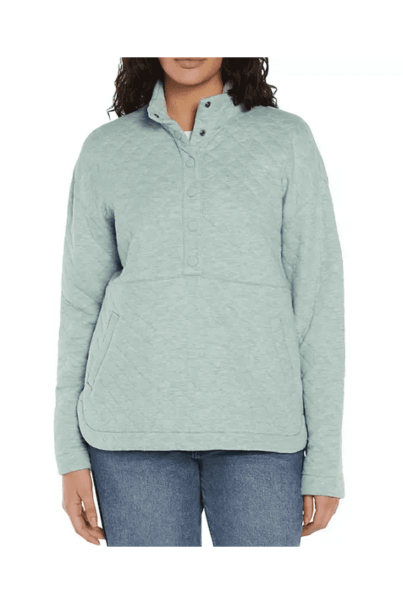 Women's Quilted Pullover (Light Blue Heather, Large)