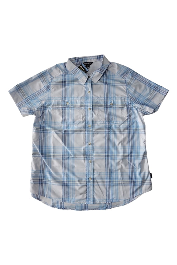 Women's Short Sleeve Moisture Wicking Adventure Shirt (Ancient Water Starling Plaid, L)