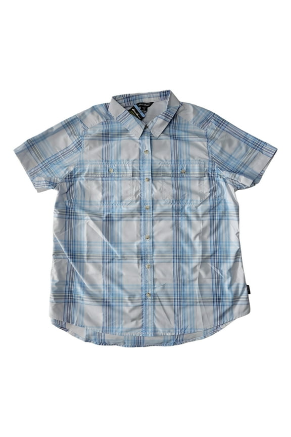 Women's Short Sleeve Moisture Wicking Adventure Shirt (Ancient Water Starling Plaid, XL)